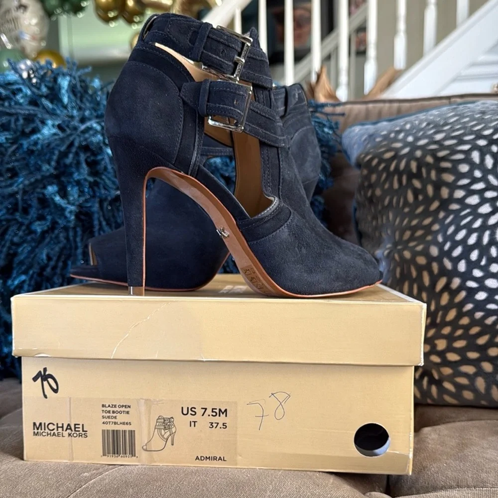 Michael Kors Blaze Open-Toe Suede High-Heel Booties Brown Sz. 7.5 - Picture 2 of 6